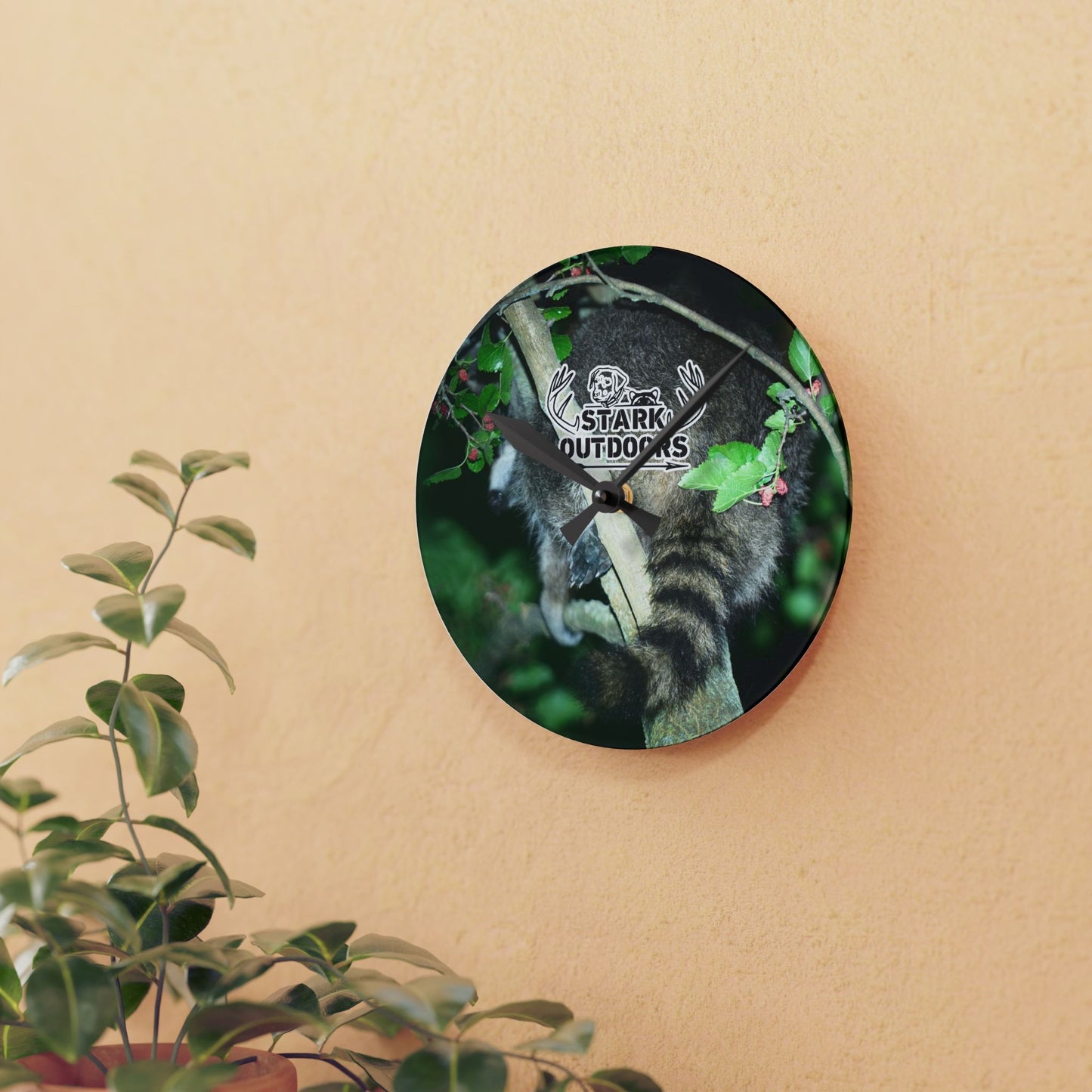 Stark Outdoors Square Raccoon Acrylic Wall Clock